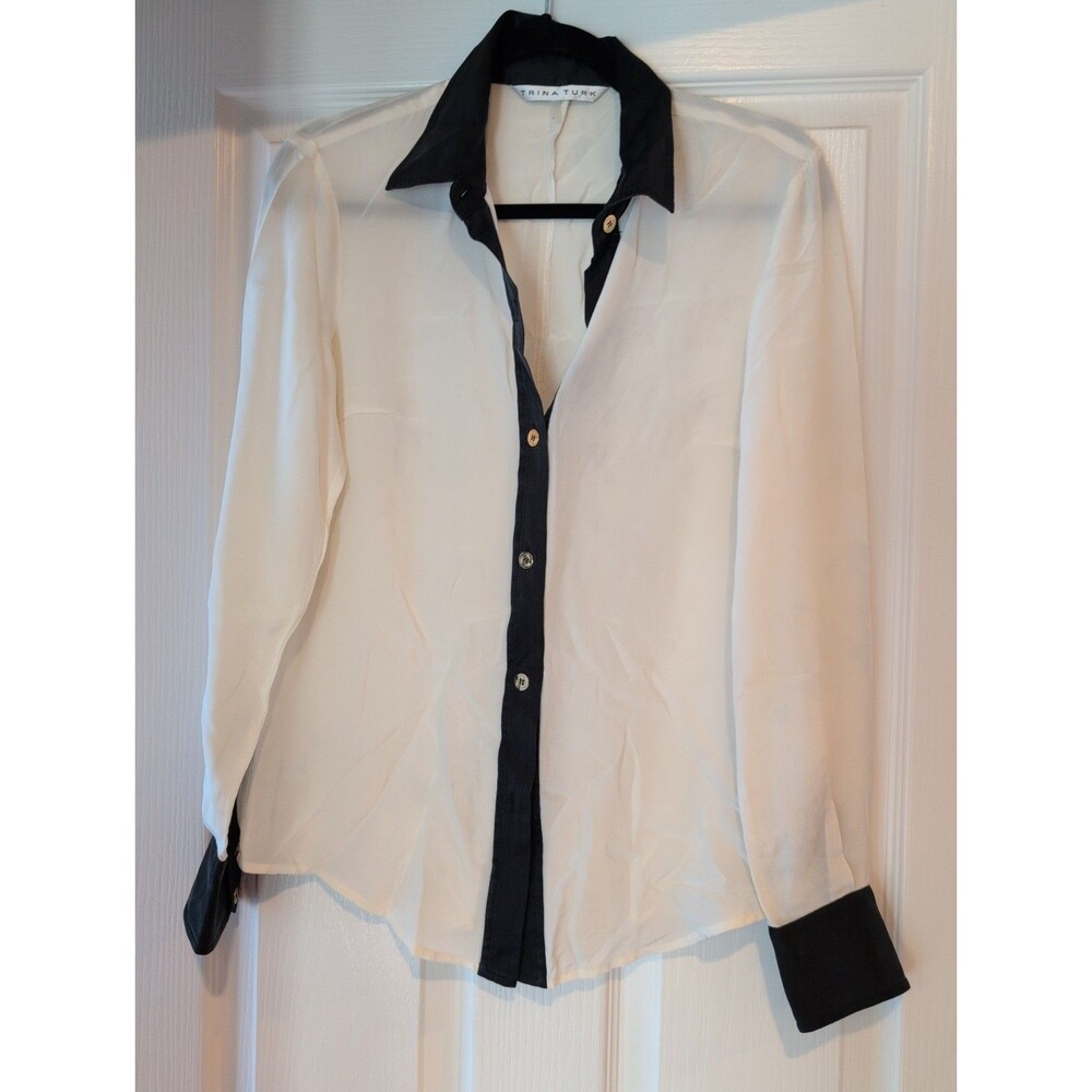 Tina Turk Long Sleeve 100% Silk Shirt Cream And Black